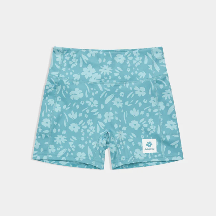 W Flower Combat+ Short Tights 4" | Light Blue Flower