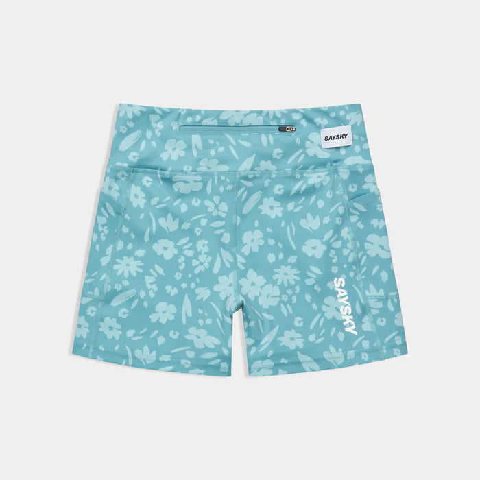 W Flower Combat+ Short Tights 4" | Light Blue Flower