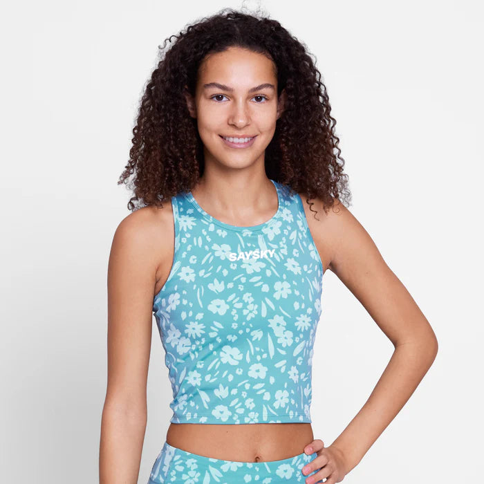W Flower Combat Crop Top | Light Blue Flower